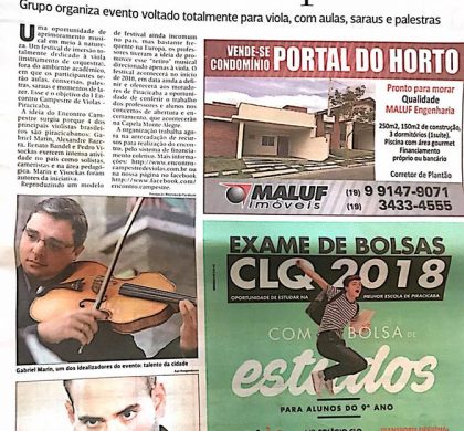 Matéria sobre o Festival na Gazeta de Piracicaba